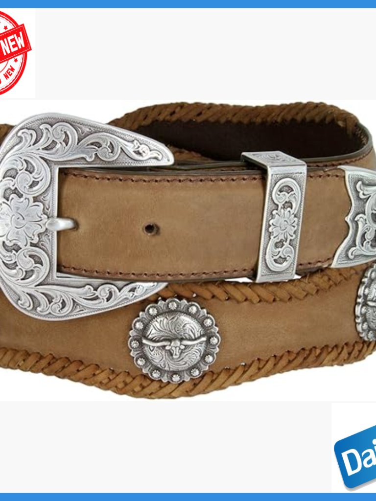 Genuine Leather Western Belt With Silver Conchos, 1 1/2" Wide, Size 44
